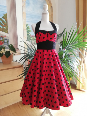 Neckholder Kleid Rot mit Polka Dots Gr.S